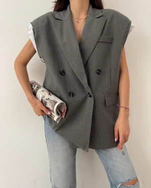 CORIN SERIES BLAZER VEST WITH OPEN BACK - CHARCOAL