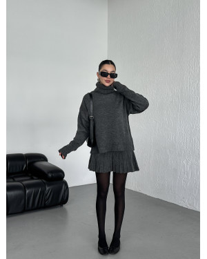KNITTED SWEATER SKIRT SET - CHARCOAL